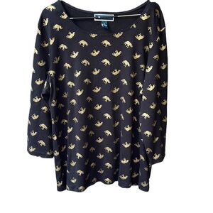 Karen Scott size 16 (0X) navy with gold elephants tee